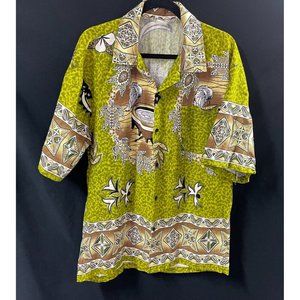 Hawaiian Shirt Mens Barkcloth Button Up Green Brown No Tag